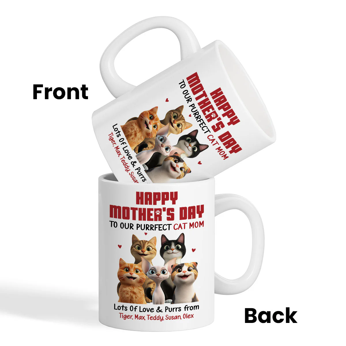 To Our Perfect Cat Mom Adorable Cartoon Cats Personalized Mug, Unique Gifts For Cat Moms - Image 6