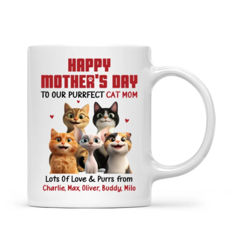 To Our Perfect Cat Mom Adorable Cartoon Cats Personalized Mug, Unique Gifts For Cat Moms - Image 7