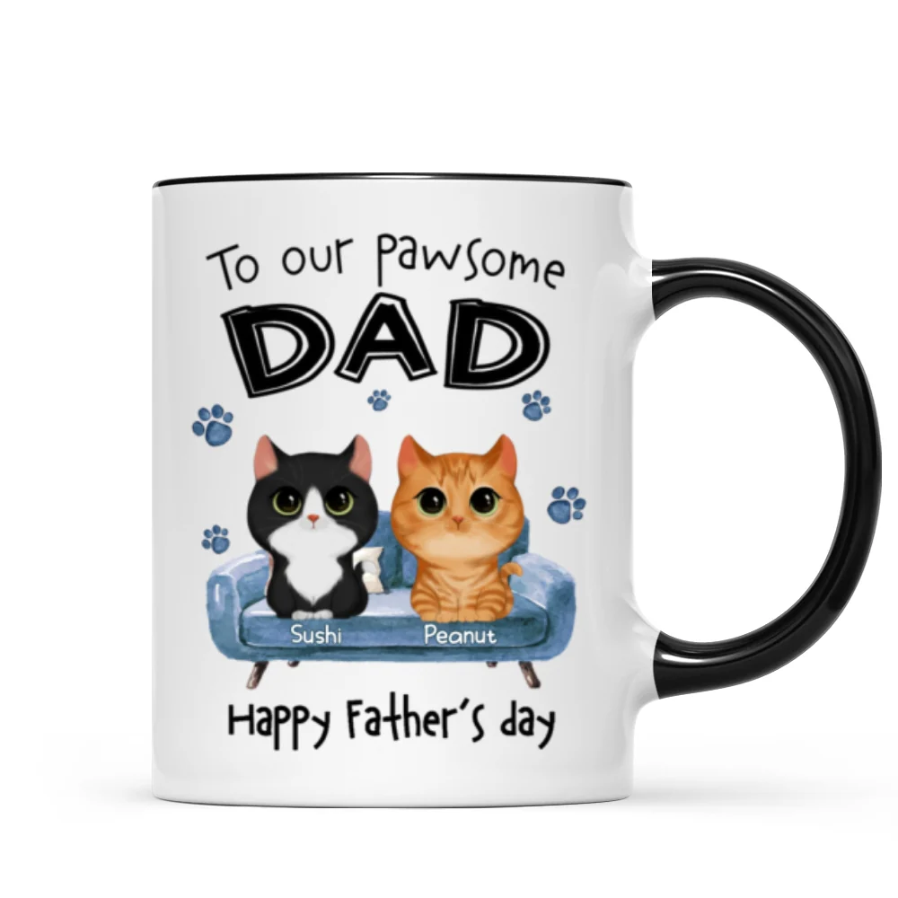 To Pawsome Dad Watercolor Cute Cat Sitting On Sofa Personalized Mug - Image 5