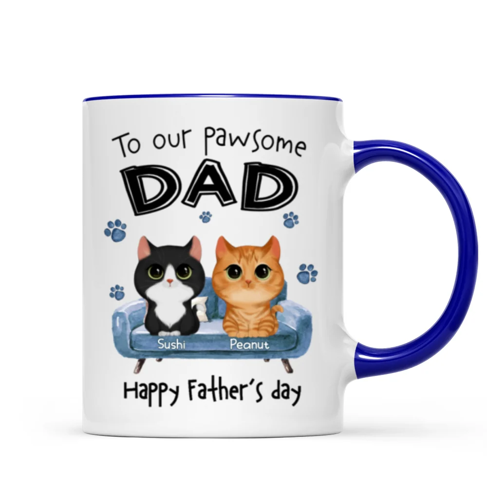 To Pawsome Dad Watercolor Cute Cat Sitting On Sofa Personalized Mug - Image 6