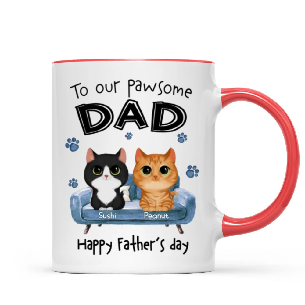 To Pawsome Dad Watercolor Cute Cat Sitting On Sofa Personalized Mug - Image 7