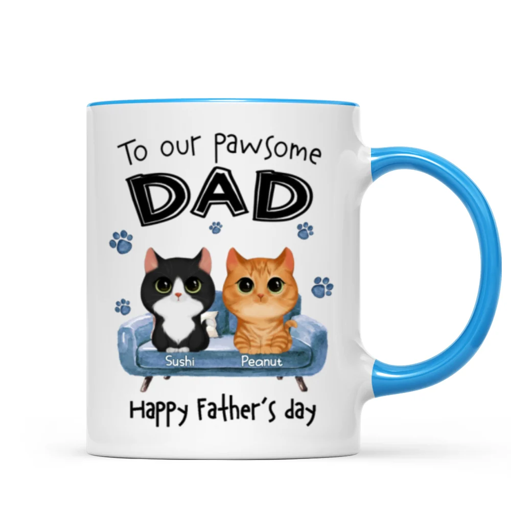 To Pawsome Dad Watercolor Cute Cat Sitting On Sofa Personalized Mug - Image 8