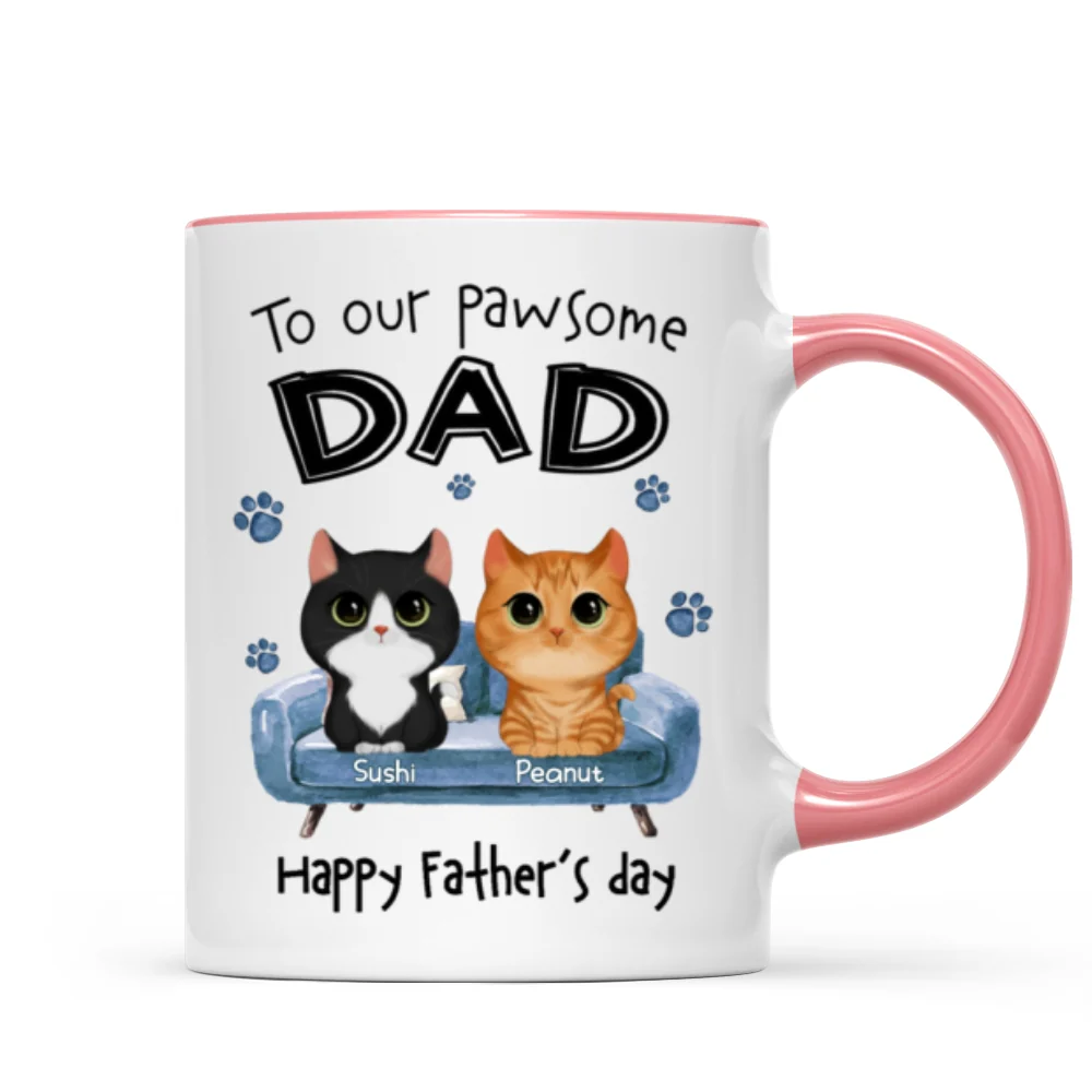 To Pawsome Dad Watercolor Cute Cat Sitting On Sofa Personalized Mug - Image 9