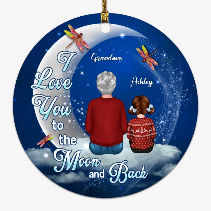 To The Moon And Back Dragonfly Grandma Grandkid Personalized Circle Ornament - Image 2