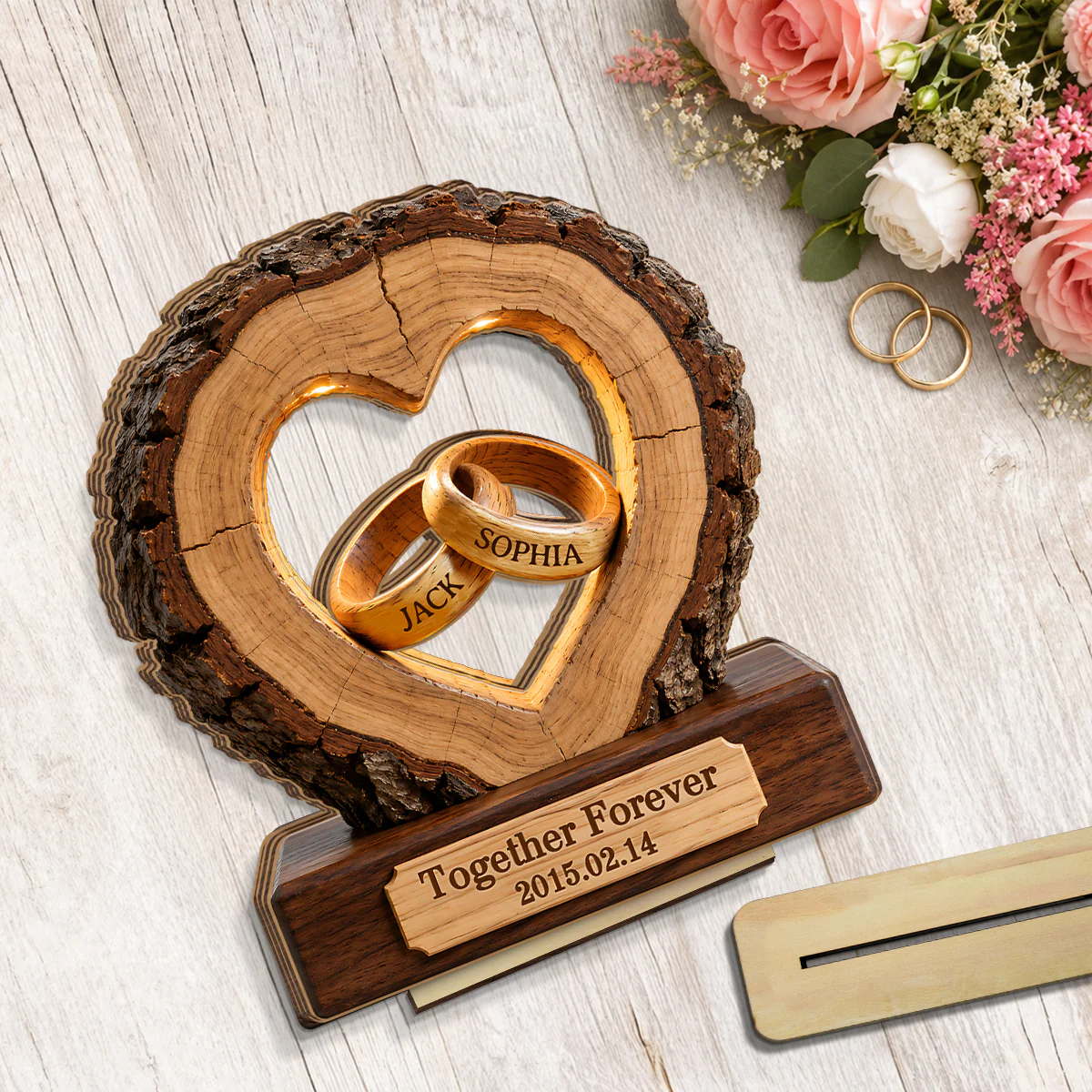 Together Forever Couple Anniversary 2D Flat Plaque - Personalized 2-Layered Wooden Plaque - Heartfelt Gift for Her, for Him - Image 6