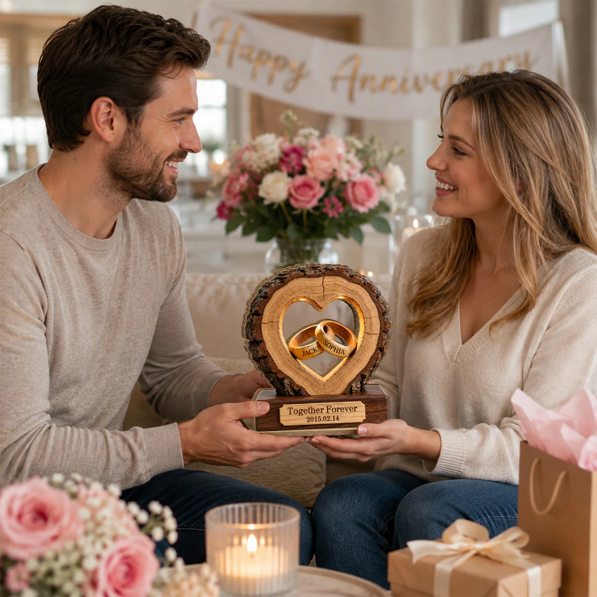 Together Forever Couple Anniversary 2D Flat Plaque - Personalized 2-Layered Wooden Plaque - Heartfelt Gift for Her, for Him - Image 7