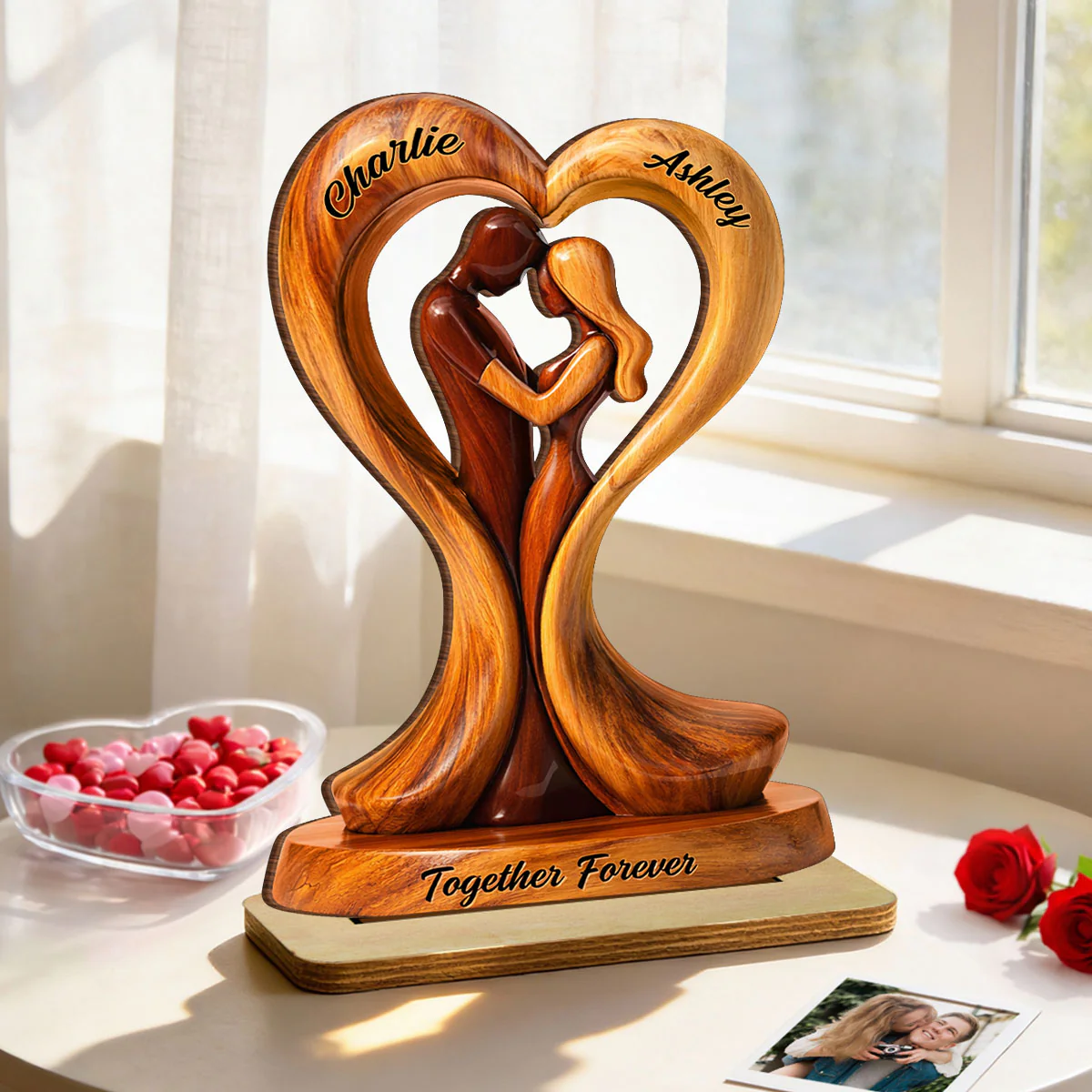 Together Forever Wooden Couple - Personalized 2-Layered Wooden Plaque - Anniversary, Valentine's Day Gift, Gift For Him, Gift For Her - Image 7