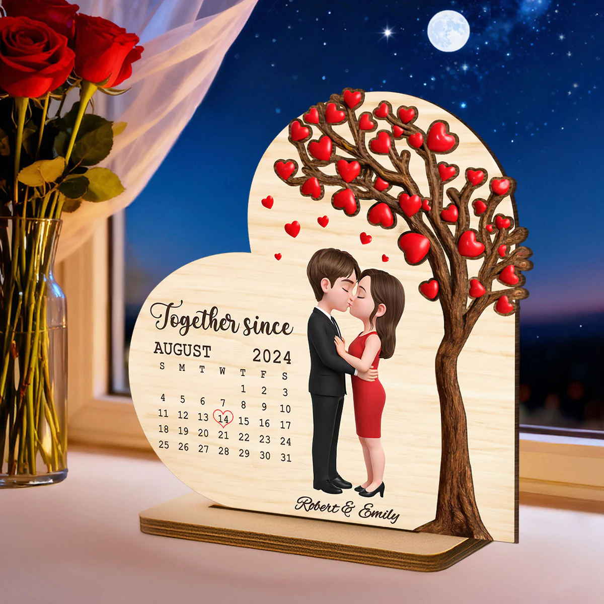 Together Since Calendar Sign - Personalized 2-Layered Wooden Plaque - Anniversary, Valentine's Day Gift, Gift For Him, Gift For Her - Image 4