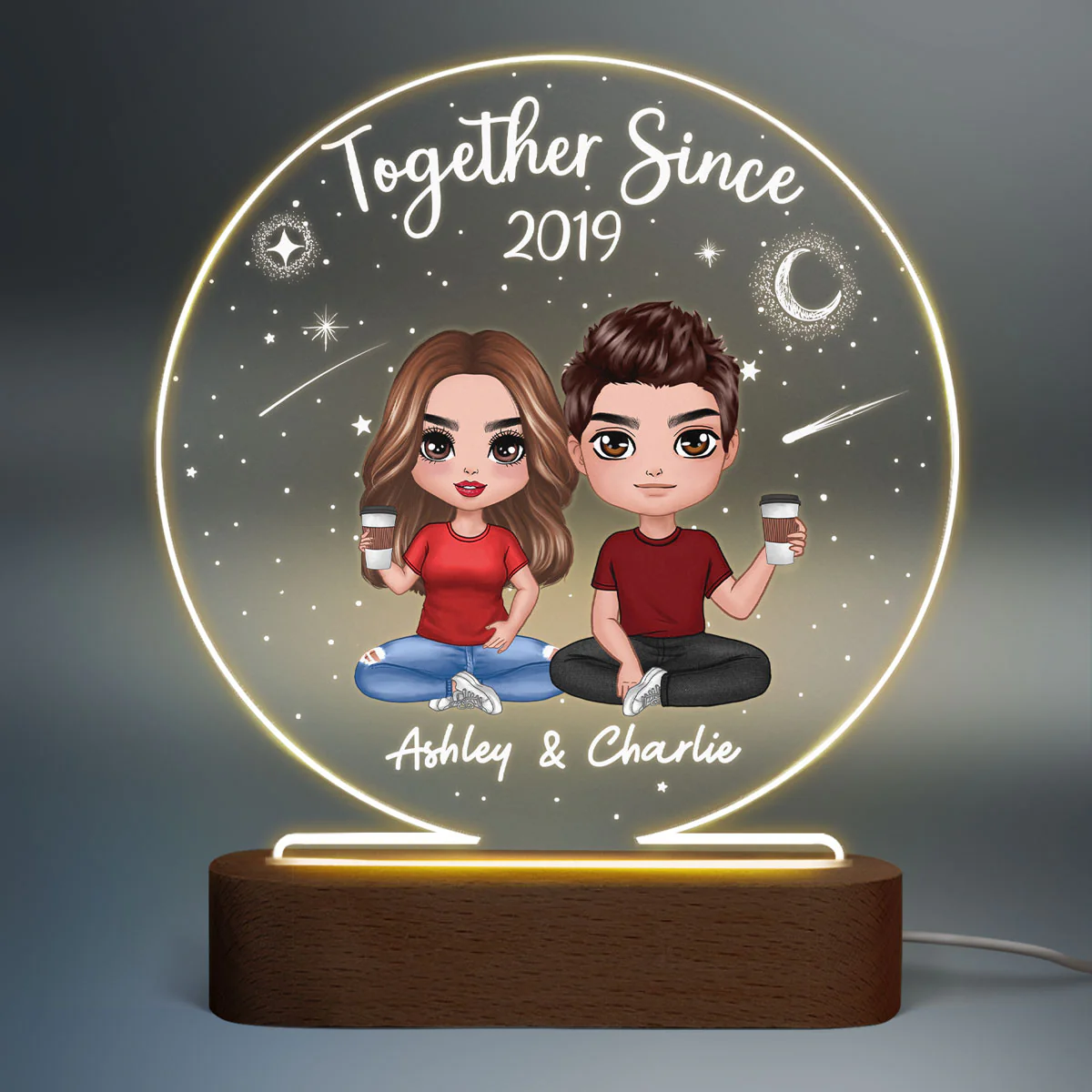 Together Since Couple In Starry Night Personalized Circle Acrylic Plaque With LED Night Light - Valentine‘s Day Gift - Anniversary Gift For Couple - Gift For Him - Gift For Her - Image 2