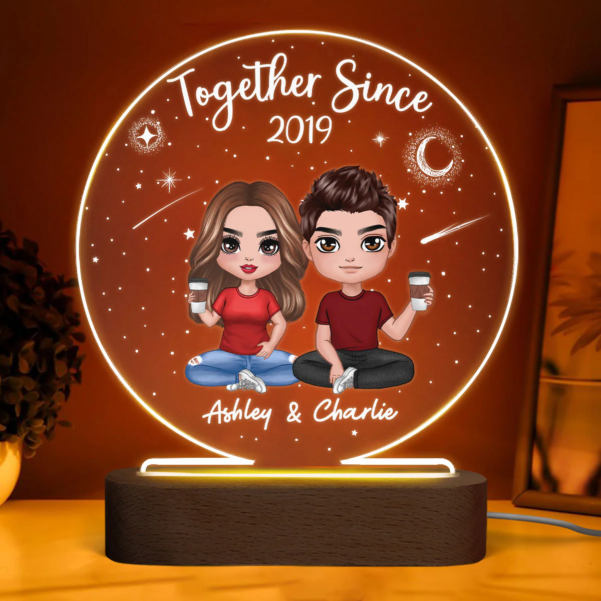 Together Since Couple In Starry Night Personalized Circle Acrylic Plaque With LED Night Light - Valentine‘s Day Gift - Anniversary Gift For Couple - Gift For Him - Gift For Her - Image 3