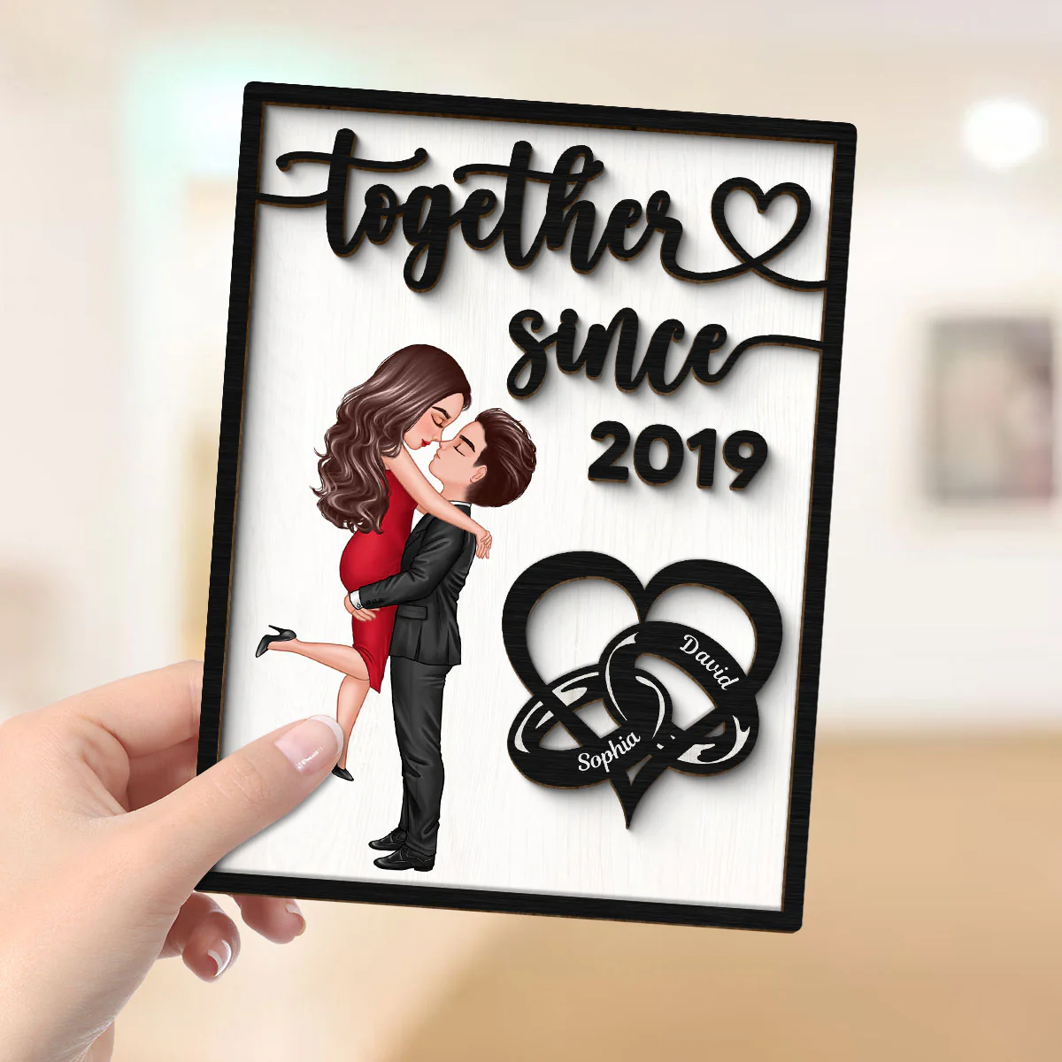 Together Since Couple Rings Valentine‘s Day Gift For Him For Her Personalized 2-Layer Wooden Plaque - Image 4