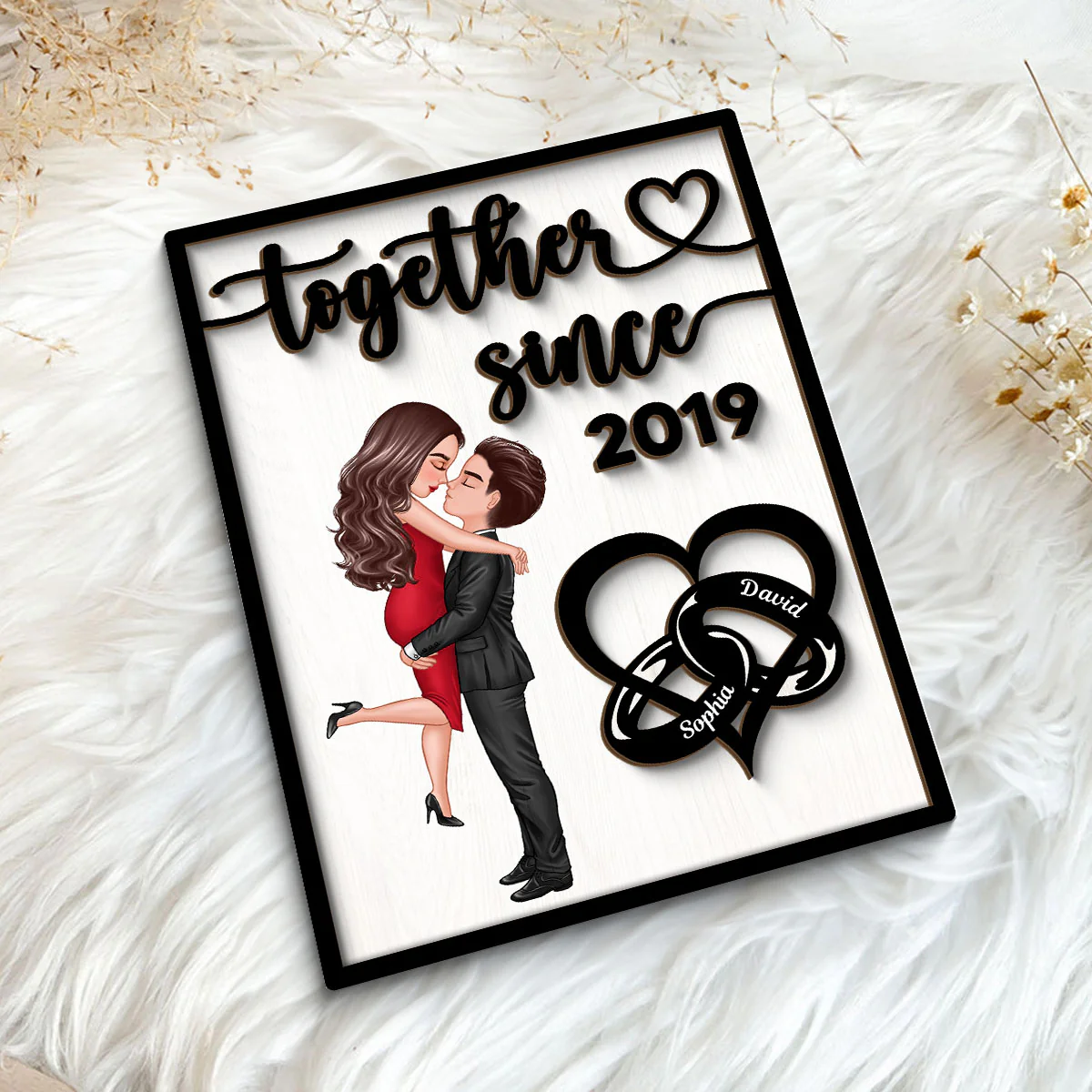 Together Since Couple Rings Valentine‘s Day Gift For Him For Her Personalized 2-Layer Wooden Plaque - Image 5