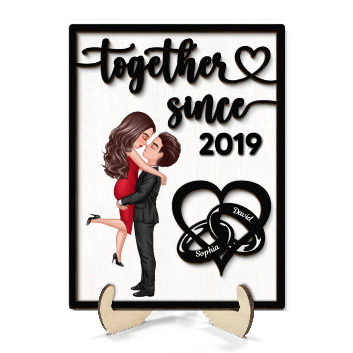 Together Since Couple Rings Valentine‘s Day Gift For Him For Her Personalized 2-Layer Wooden Plaque - Image 8