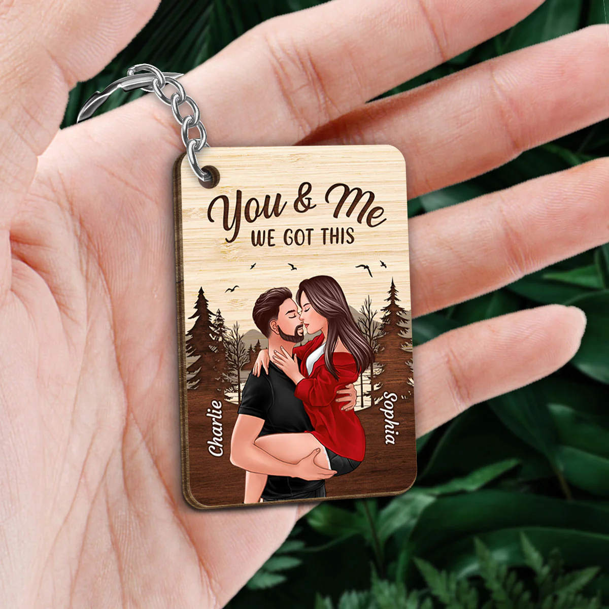 Together Since Man Holding Woman Kissing Favorite Song QR Code Personalized Wooden Keychain - Image 2