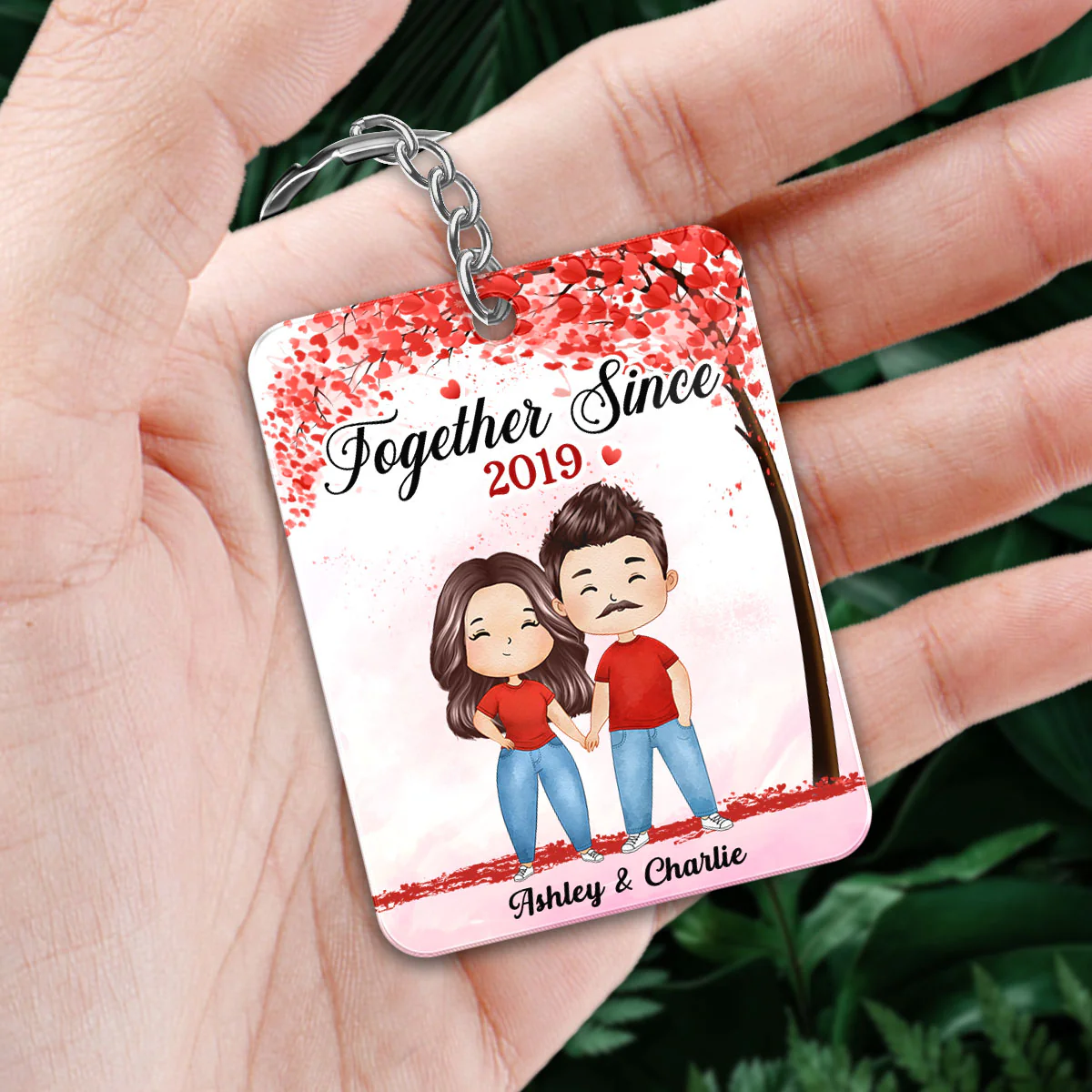 Together Since Watercolor Couple Under Heart Tree QR Code Personalized Acrylic Keychain - Image 3