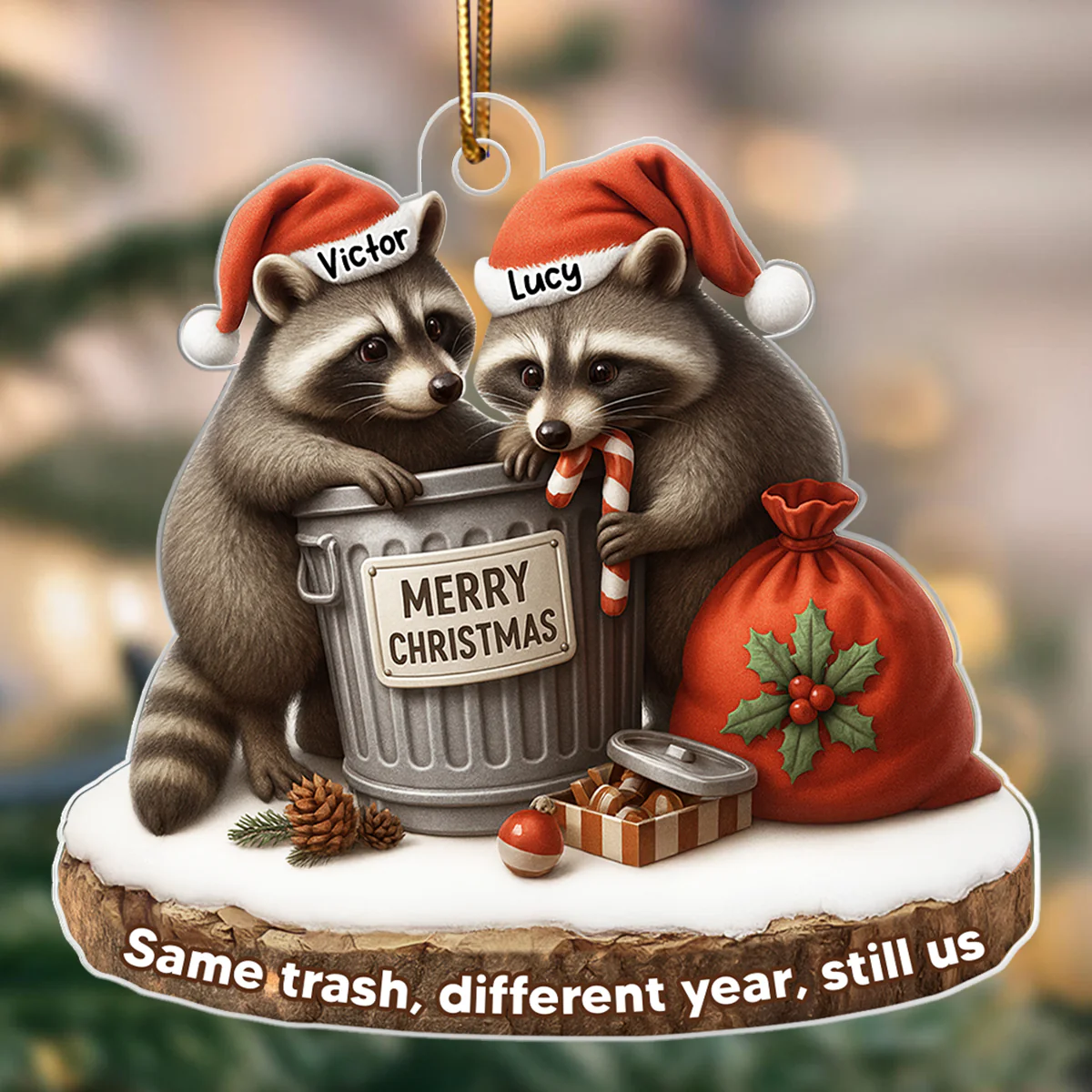 Together Through Trash & Treasure Funny Raccoon Couple - Personalized Acrylic Ornament - Christmas Gift for her, Gift for him - Image 4