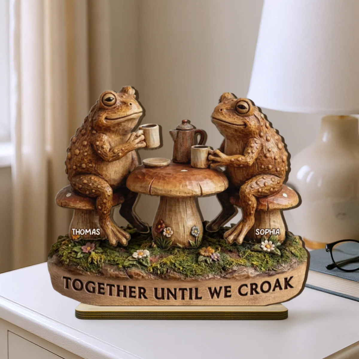 Together Until We Croak 2D Flat Toad Couple In Garden - Personalized Wooden Plaque - Gift For Him, Gift For Her - Image 10