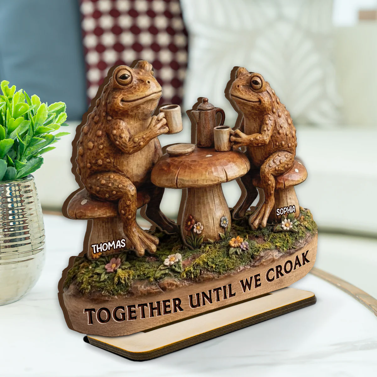 Together Until We Croak 2D Flat Toad Couple In Garden - Personalized Wooden Plaque - Gift For Him, Gift For Her - Image 2