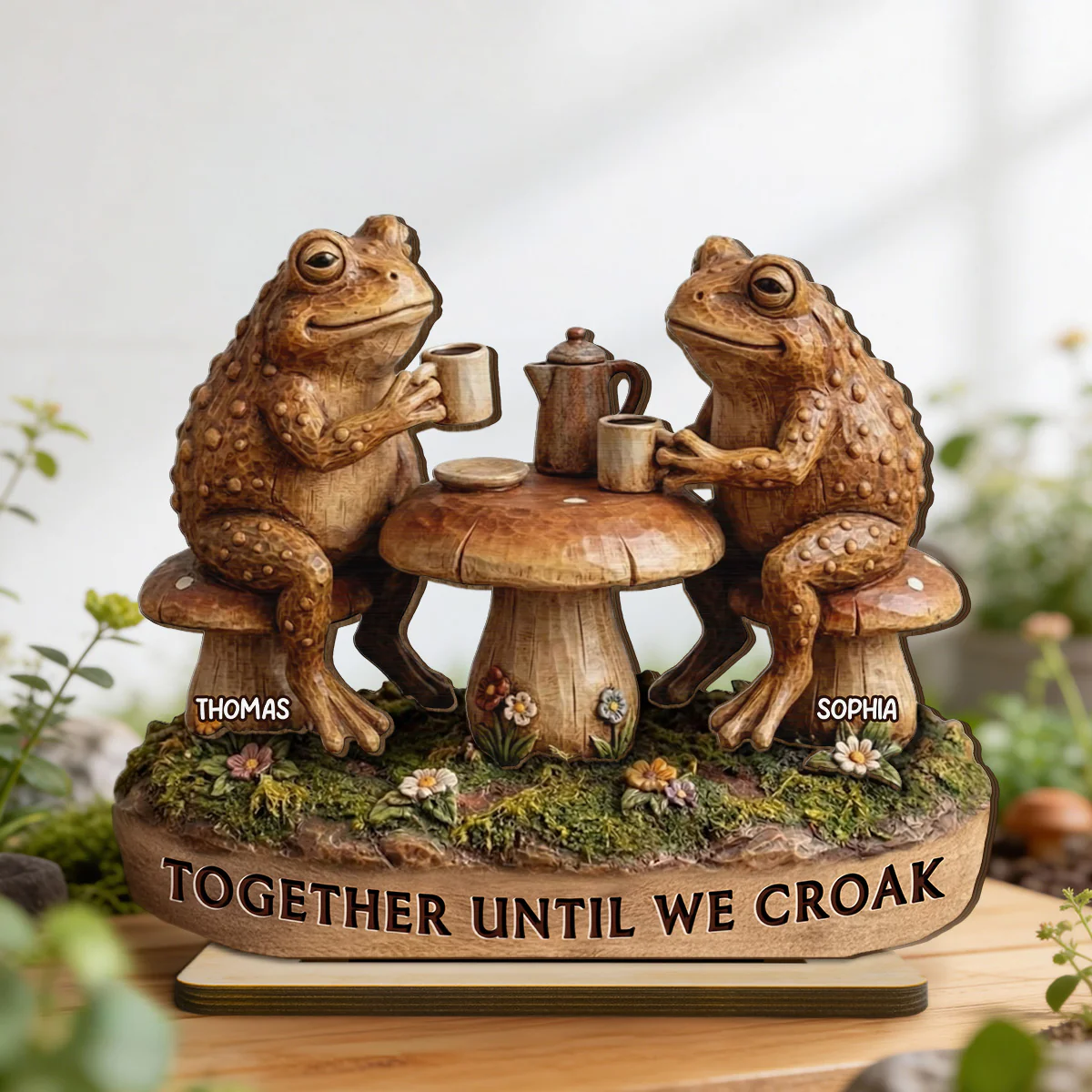 Together Until We Croak 2D Flat Toad Couple In Garden - Personalized Wooden Plaque - Gift For Him, Gift For Her - Image 3