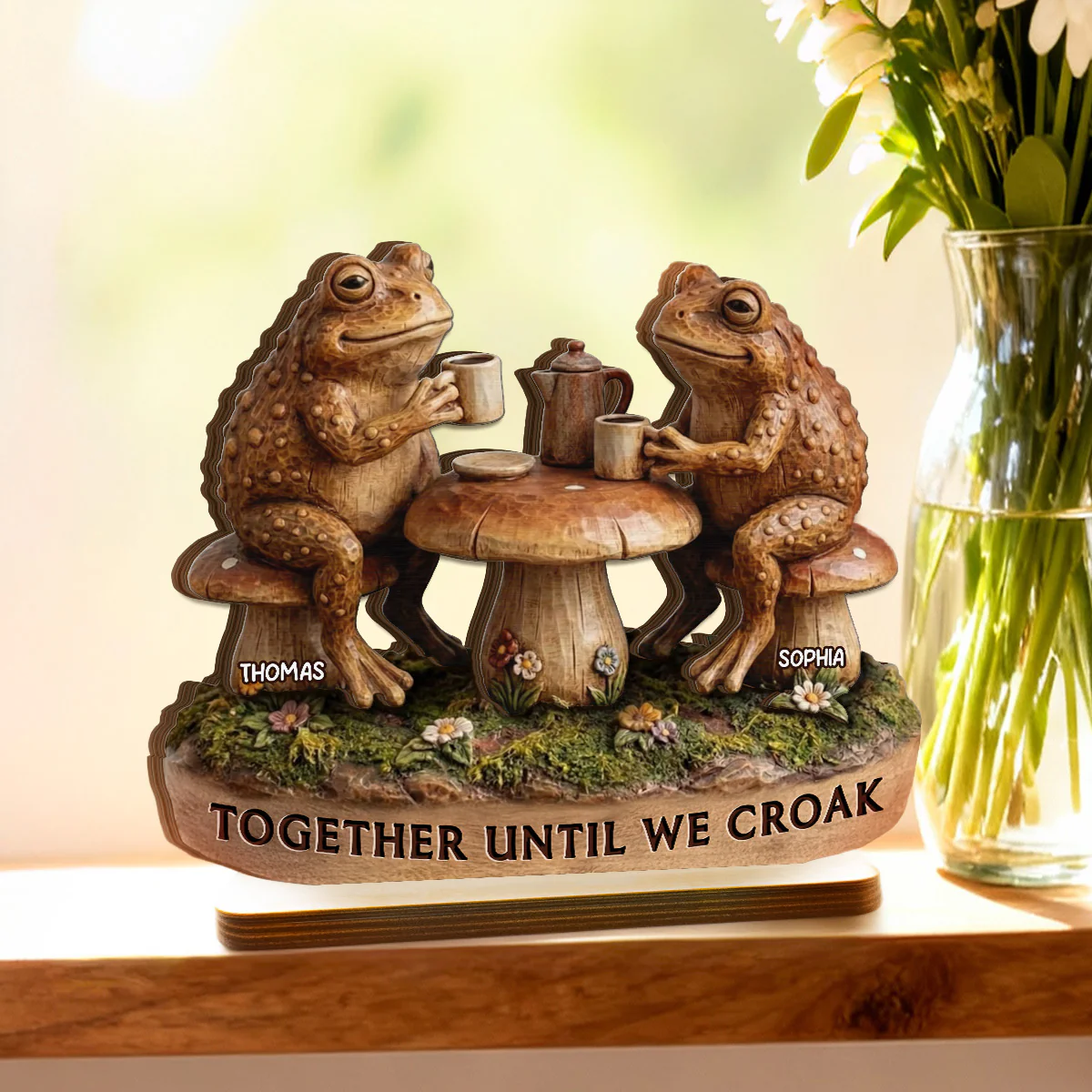 Together Until We Croak 2D Flat Toad Couple In Garden - Personalized Wooden Plaque - Gift For Him, Gift For Her - Image 4