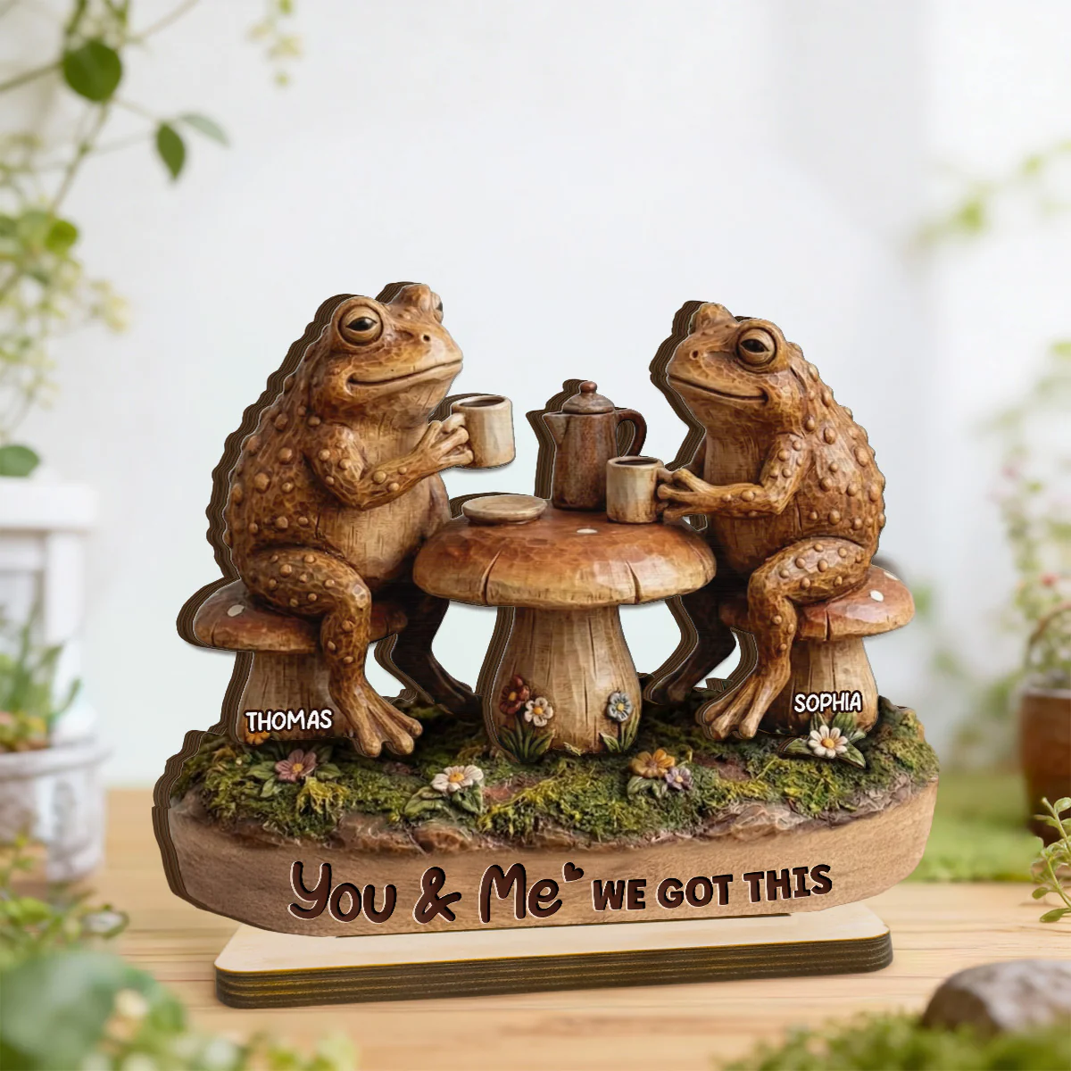 Together Until We Croak 2D Flat Toad Couple In Garden - Personalized Wooden Plaque - Gift For Him, Gift For Her - Image 5