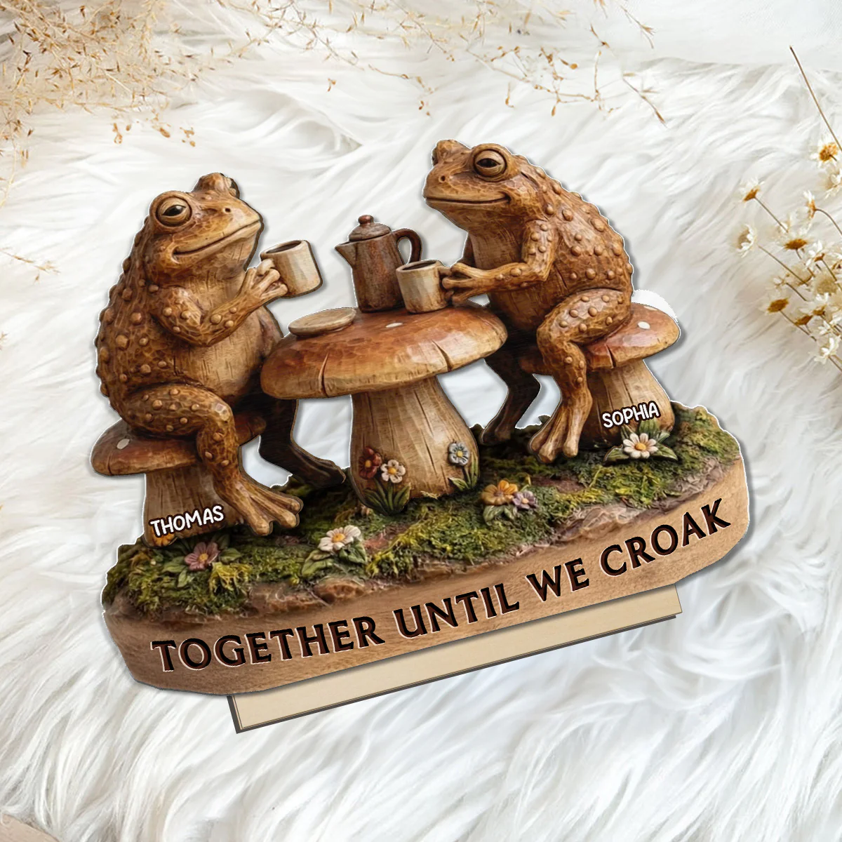 Together Until We Croak 2D Flat Toad Couple In Garden - Personalized Wooden Plaque - Gift For Him, Gift For Her - Image 7