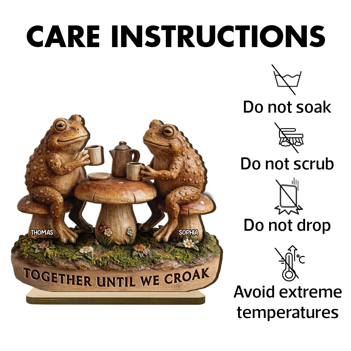Together Until We Croak 2D Flat Toad Couple In Garden - Personalized Wooden Plaque - Gift For Him, Gift For Her - Image 9