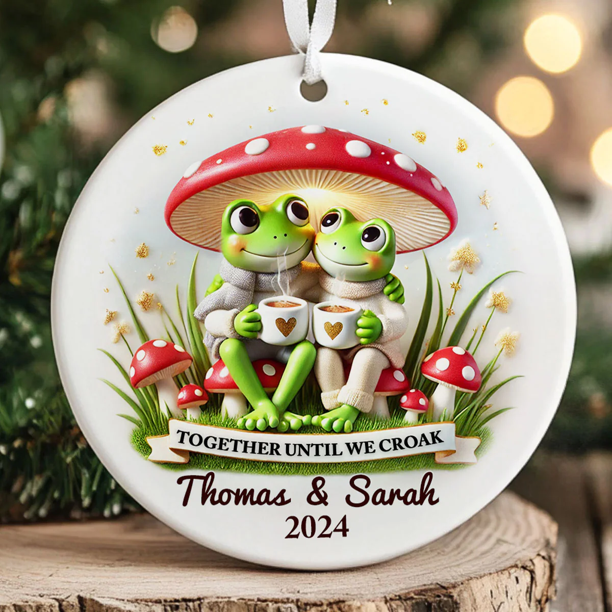 Together Until We Croak Couple Togetherness Keepsake 2D Flat Personalized Ceramic Ornament - Image 4
