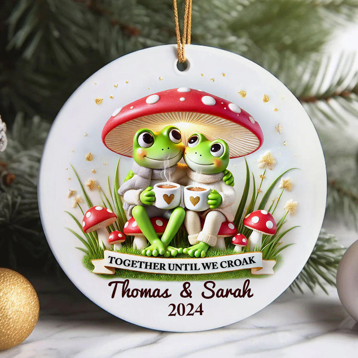 Together Until We Croak Couple Togetherness Keepsake 2D Flat Personalized Ceramic Ornament - Image 6