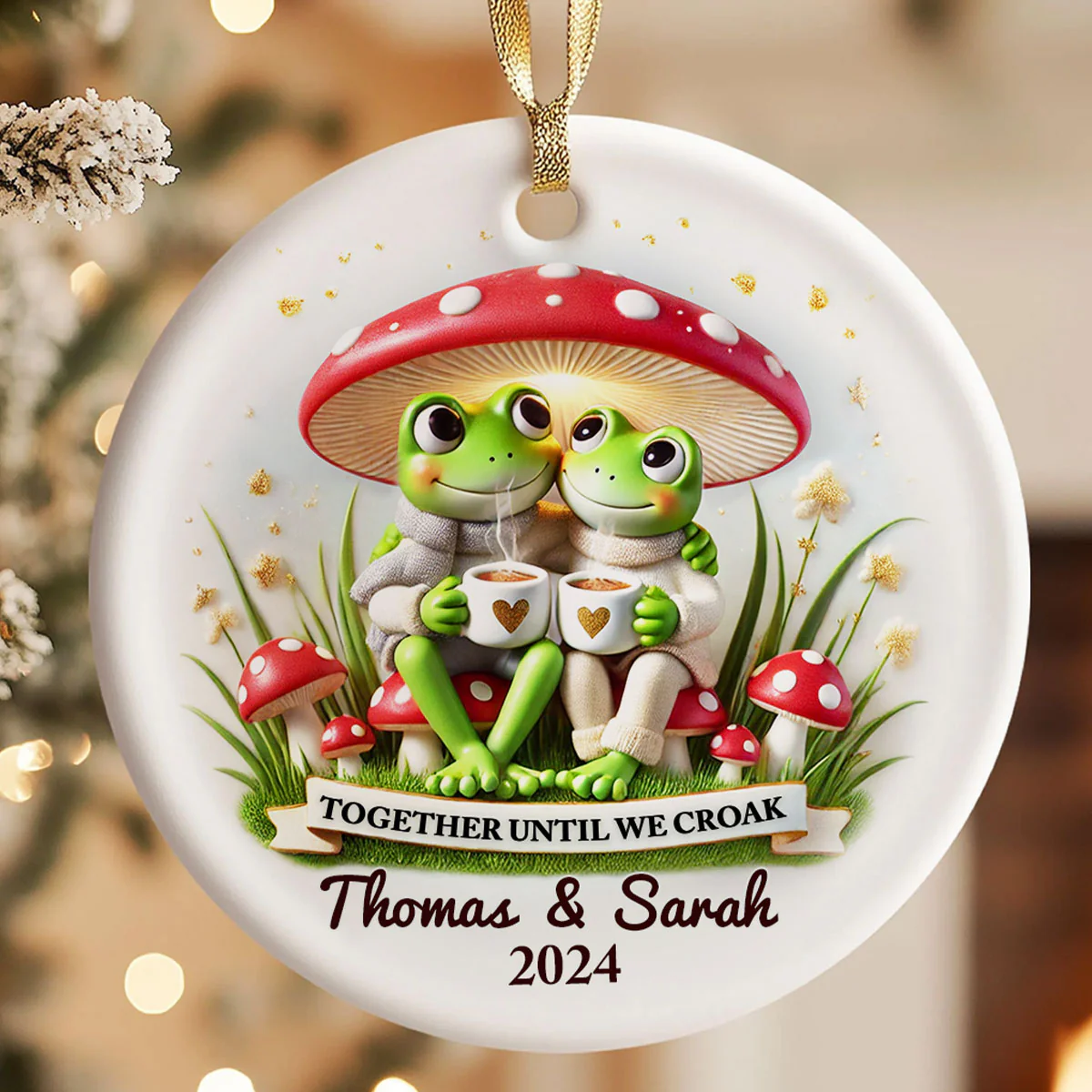 Together Until We Croak Couple Togetherness Keepsake 2D Flat Personalized Ceramic Ornament - Image 7