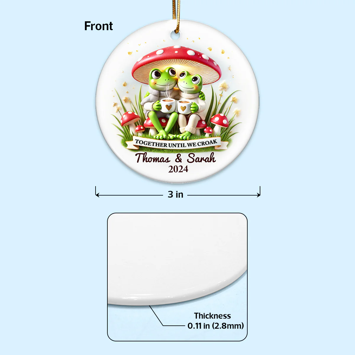 Together Until We Croak Couple Togetherness Keepsake 2D Flat Personalized Ceramic Ornament - Image 8