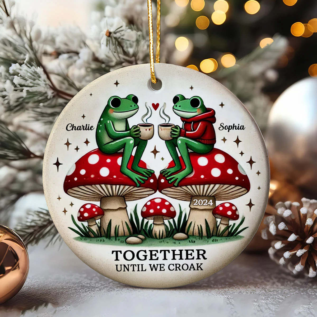 Together Until We Croak Frog Couple Retro Togetherness Keepsake Personalized Ceramic Ornament - Image 2