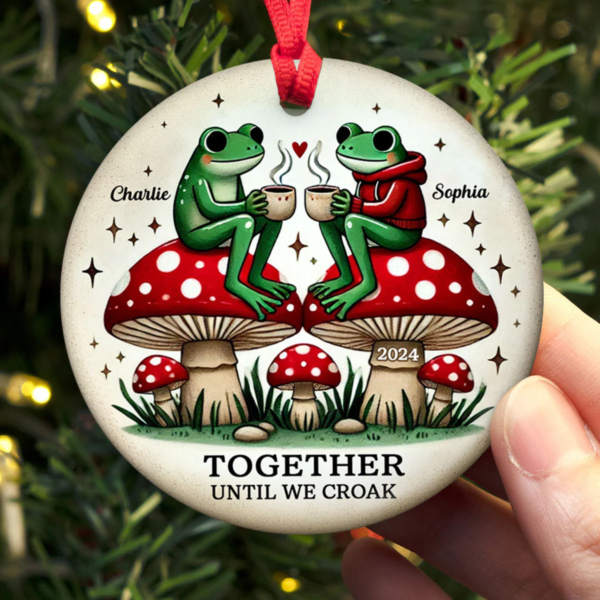 Together Until We Croak Frog Couple Retro Togetherness Keepsake Personalized Ceramic Ornament - Image 3