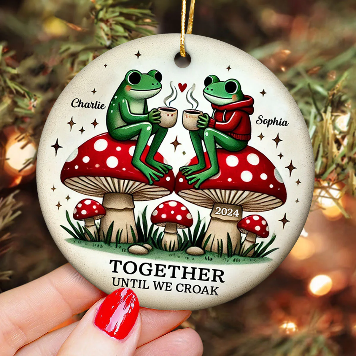 Together Until We Croak Frog Couple Retro Togetherness Keepsake Personalized Ceramic Ornament - Image 5