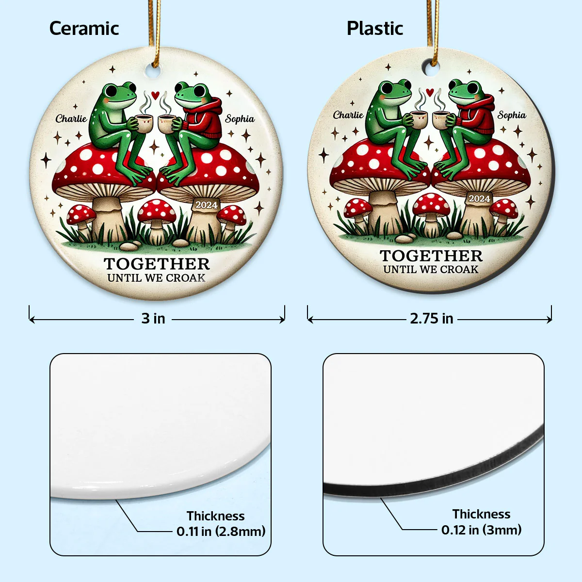 Together Until We Croak Frog Couple Retro Togetherness Keepsake Personalized Ceramic Ornament - Image 6