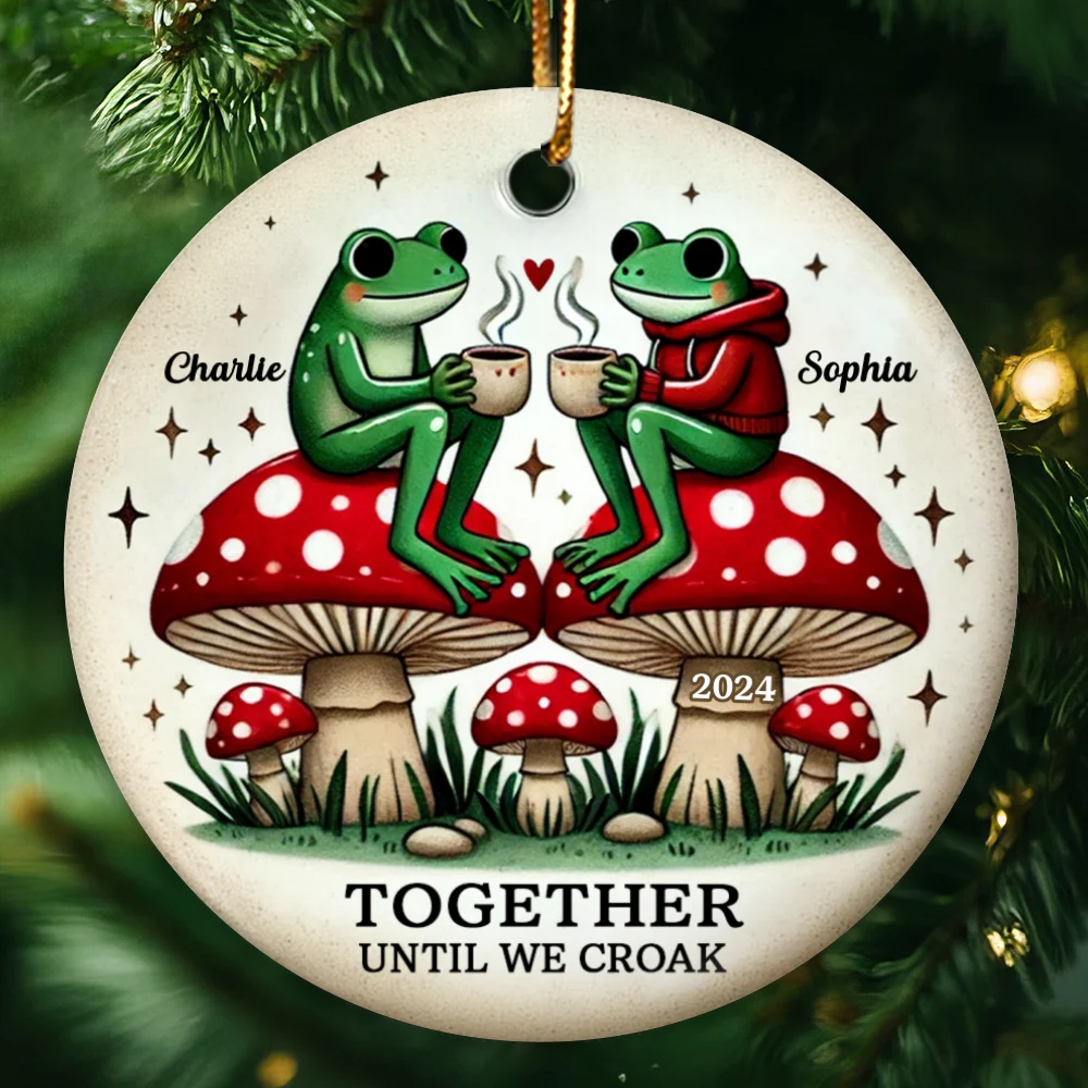Together Until We Croak Frog Couple Retro Togetherness Keepsake Personalized Ceramic Ornament - Image 8