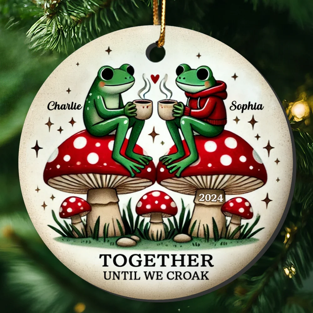 Together Until We Croak Frog Couple Retro Togetherness Keepsake Personalized Ceramic Ornament - Image 9