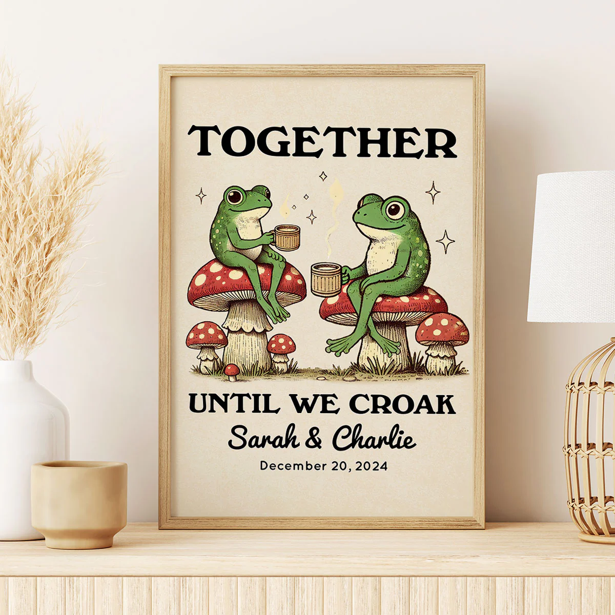 Together Until We Croak Frog Couple Vintage Anniversary Gift Personalized Poster