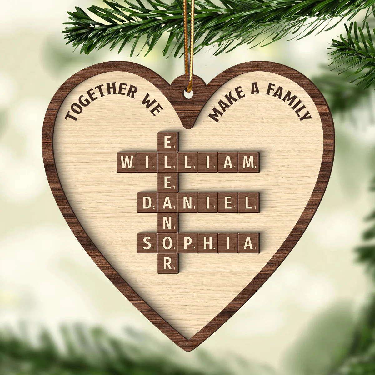 Together We Make A Family Crossword Puzzle Personalized 2-Layer Wooden Ornament, Christmas Gift for Family - Image 2