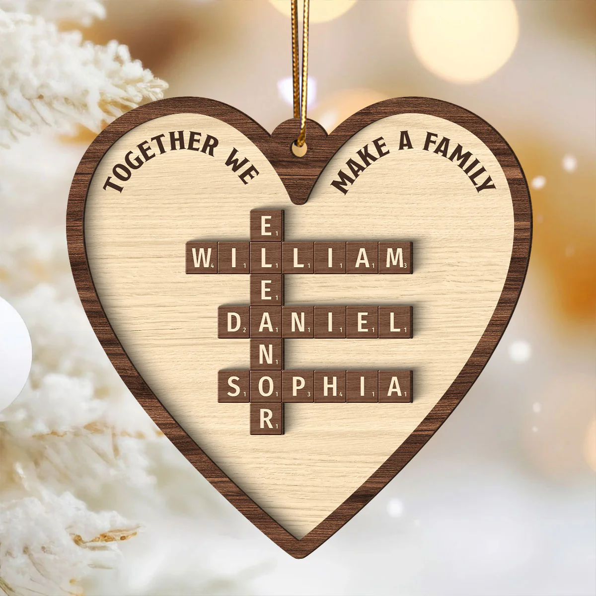 Together We Make A Family Crossword Puzzle Personalized 2-Layer Wooden Ornament, Christmas Gift for Family - Image 3
