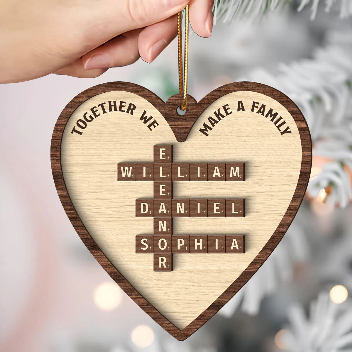 Together We Make A Family Crossword Puzzle Personalized 2-Layer Wooden Ornament, Christmas Gift for Family - Image 4