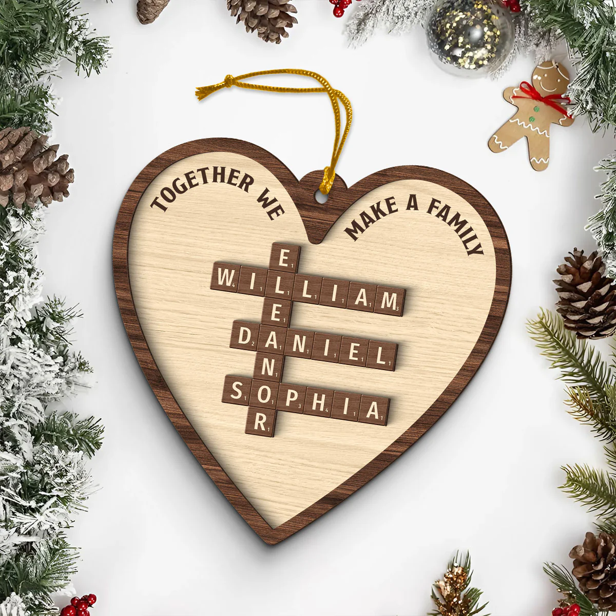 Together We Make A Family Crossword Puzzle Personalized 2-Layer Wooden Ornament, Christmas Gift for Family - Image 5