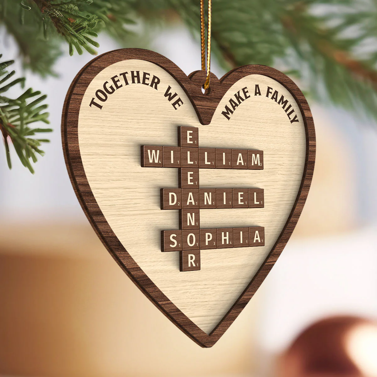 Together We Make A Family Crossword Puzzle Personalized 2-Layer Wooden Ornament, Christmas Gift for Family - Image 6