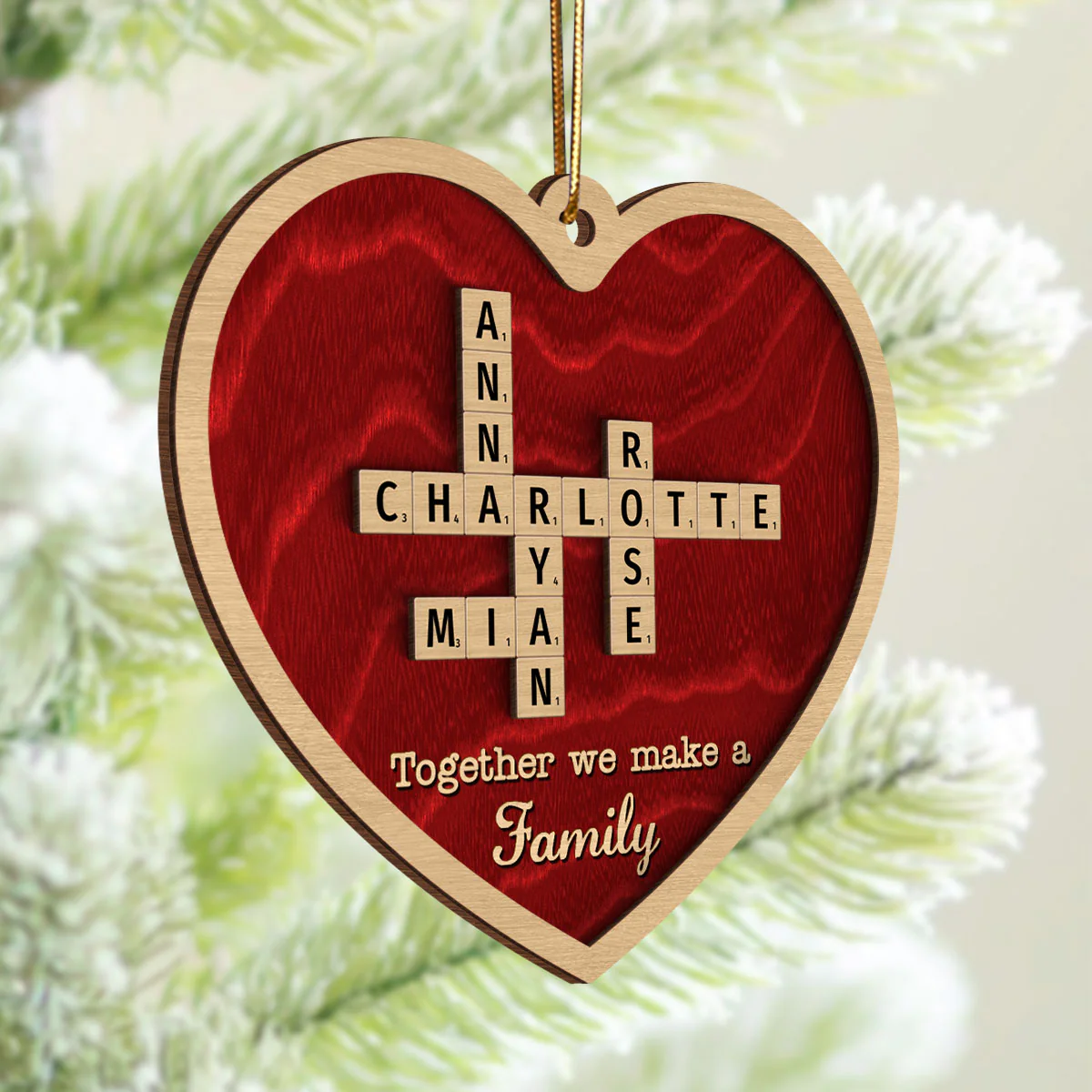 Together We Make A Family Crossword Puzzle Art Personalized 2-Layered Wooden Ornament, Christmas Gift For Husband Daughter Son - Image 3