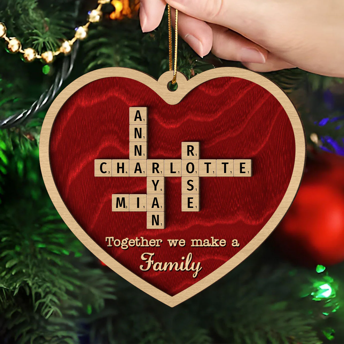 Together We Make A Family Crossword Puzzle Art Personalized 2-Layered Wooden Ornament, Christmas Gift For Husband Daughter Son - Image 4