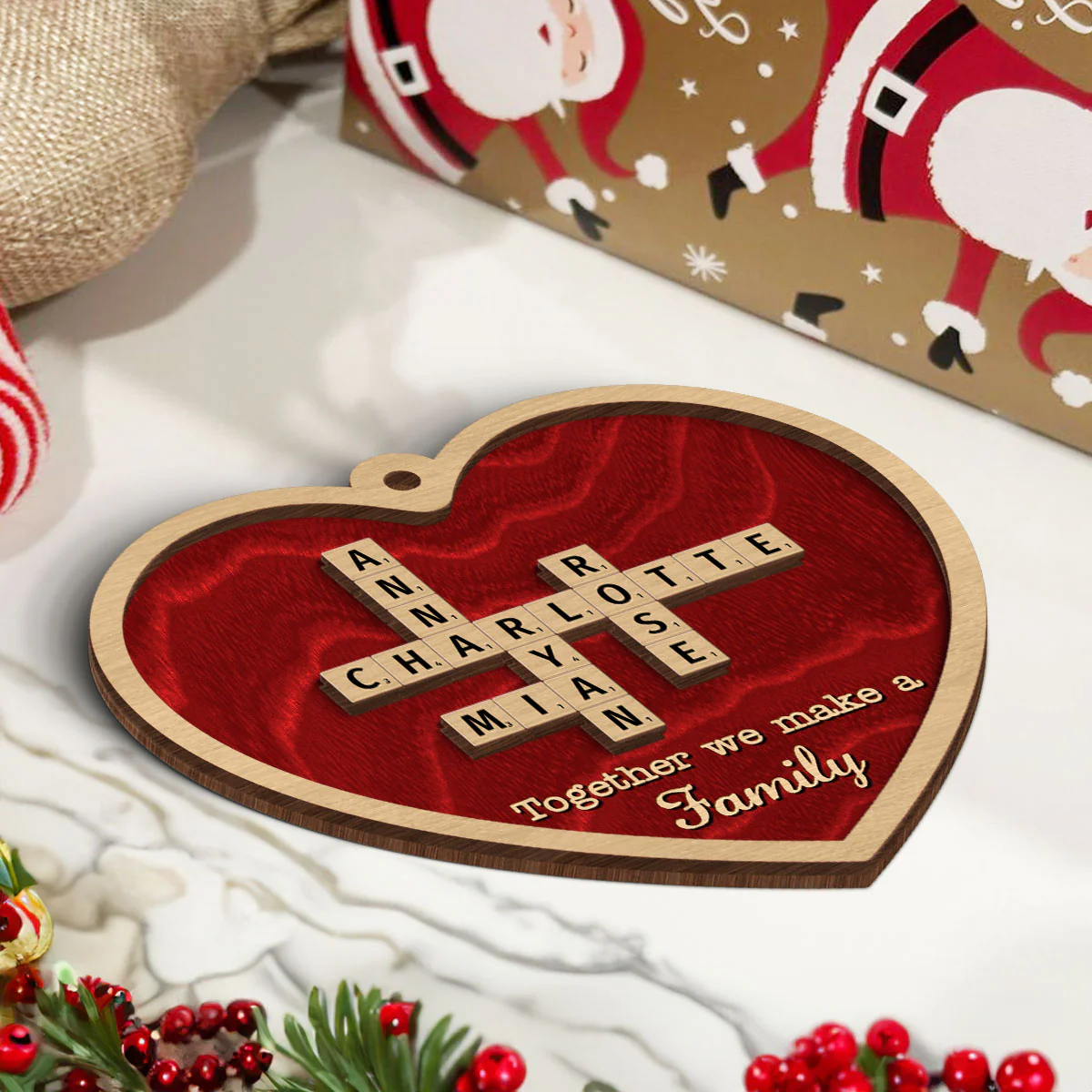 Together We Make A Family Crossword Puzzle Art Personalized 2-Layered Wooden Ornament, Christmas Gift For Husband Daughter Son - Image 5