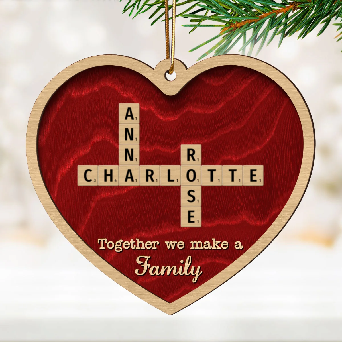 Together We Make A Family Crossword Puzzle Art Personalized 2-Layered Wooden Ornament, Christmas Gift For Husband Daughter Son - Image 8