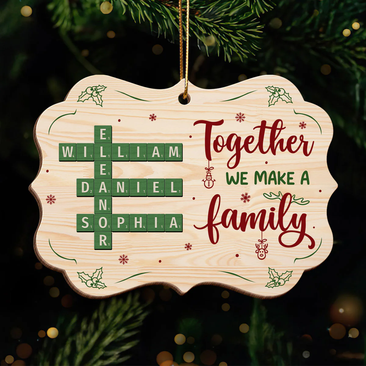 Together We Make A Family Crossword Puzzle Personalized Wooden Ornament, Christmas Gift for Husband Wife, Daughter Son, Grandma Grandpa