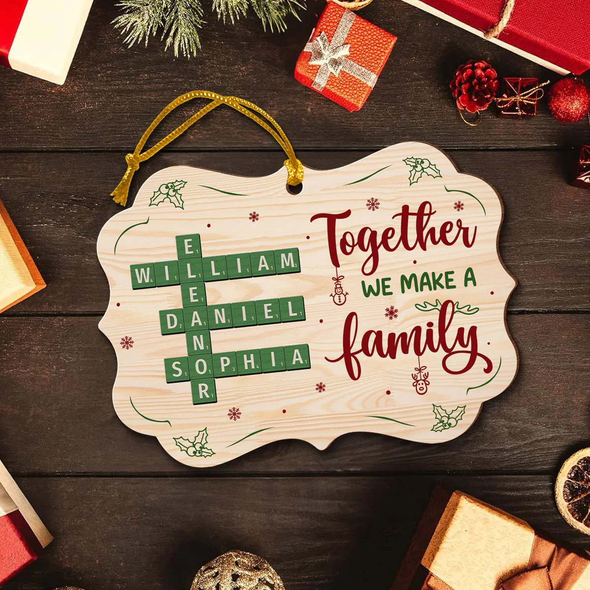 Together We Make A Family Crossword Puzzle Personalized Wooden Ornament, Christmas Gift for Husband Wife, Daughter Son, Grandma Grandpa - Image 4