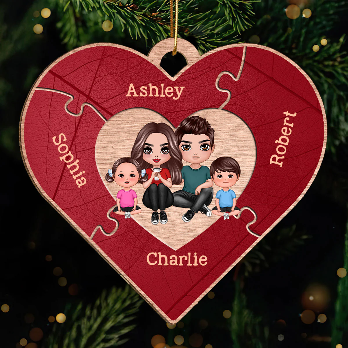 Together We Make A Family Heart Puzzle Personalized Wooden Ornament - Image 2